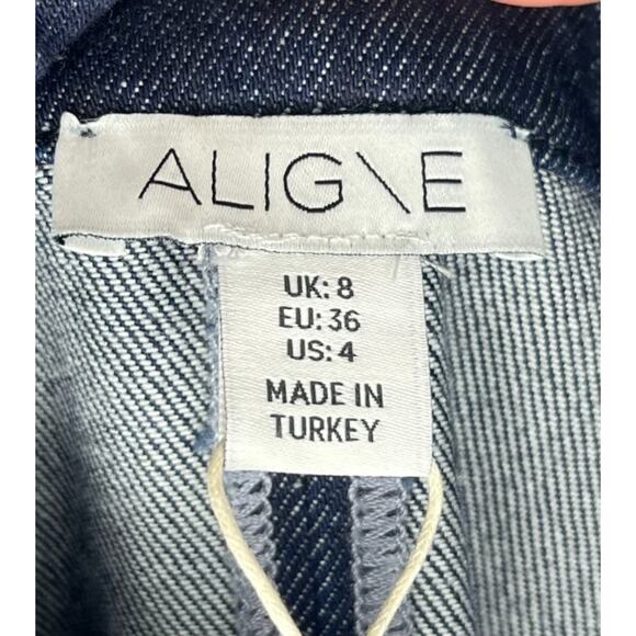 ALIGNE Sz 4 US Denim Rhinestone Mini Grace Long Sleeve Dress Indigo Diamonte NWT - Picture 3 of 13